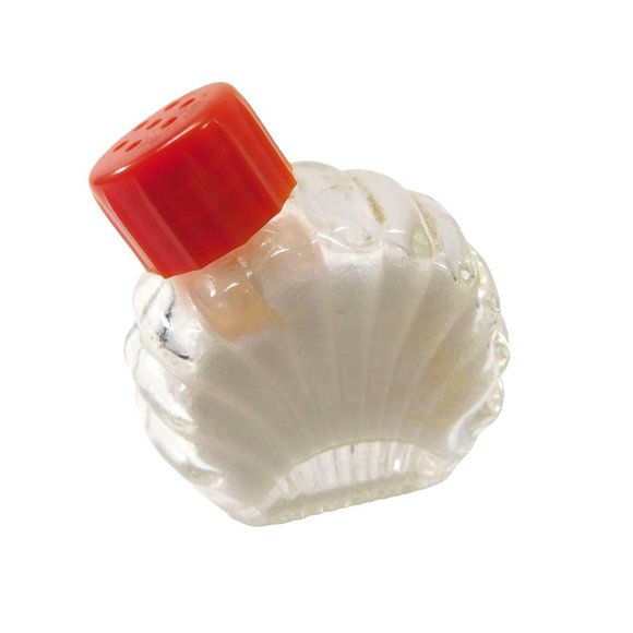 Red Individual Salt Pepper Shaker Set Fan / Shell  Glass With Red Lids Art Deco - Picture 3 of 5